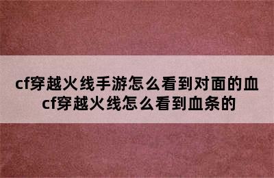 cf穿越火线手游怎么看到对面的血 cf穿越火线怎么看到血条的